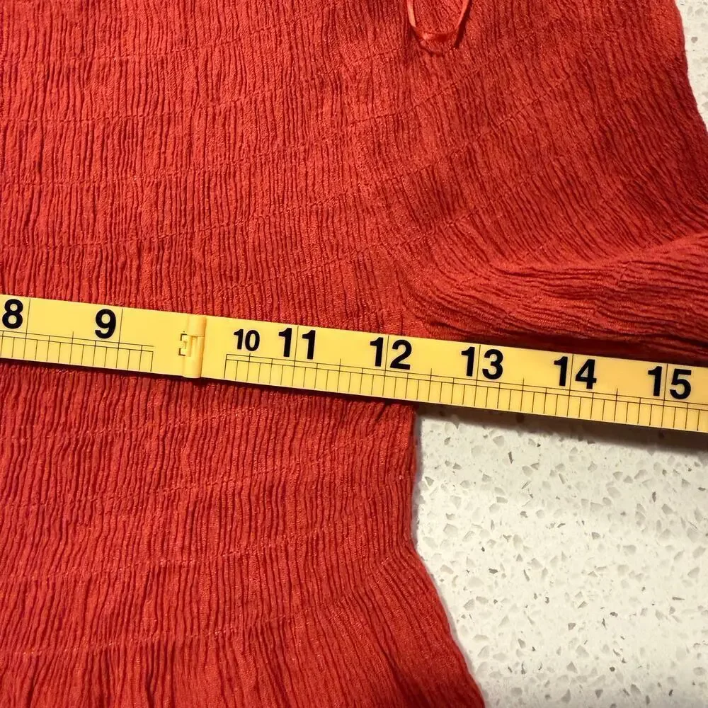 Off Shoulder Orange Smocked Long Sleeve Lace Crochet Shirt Large Peasant Boho